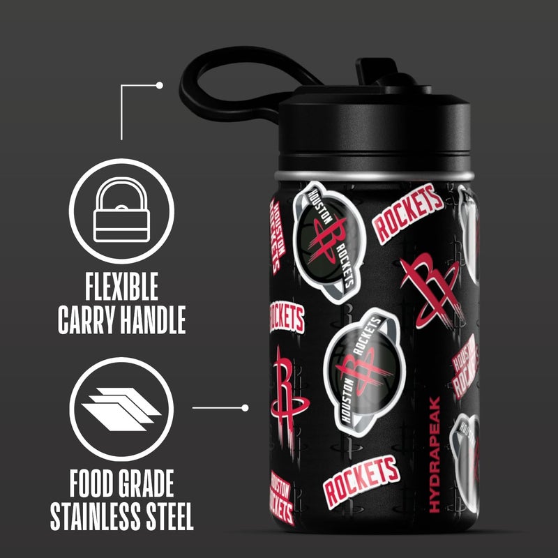 Hydrapeak x NBA Officially Licensed Houston Rockets 14oz Mini Kids Water Bottle with Straw Lid and Handle Reusable Stainless Steel Double Wall Insulated Spill Proof Sports Gift for Boys Girls - Image 2